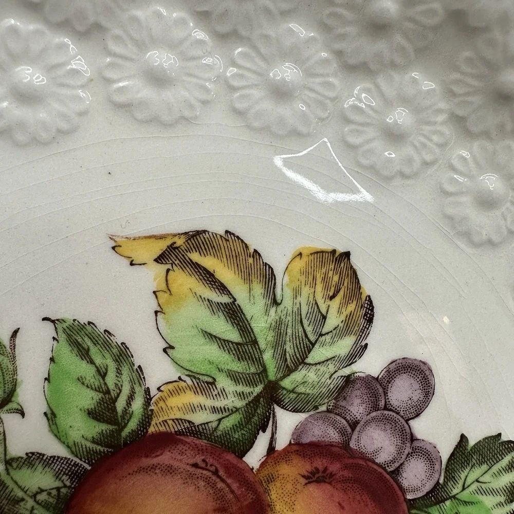 Set/2 Copeland Spode Alden J Price Embossed Daisy Border Fruit Flower #12 Plates